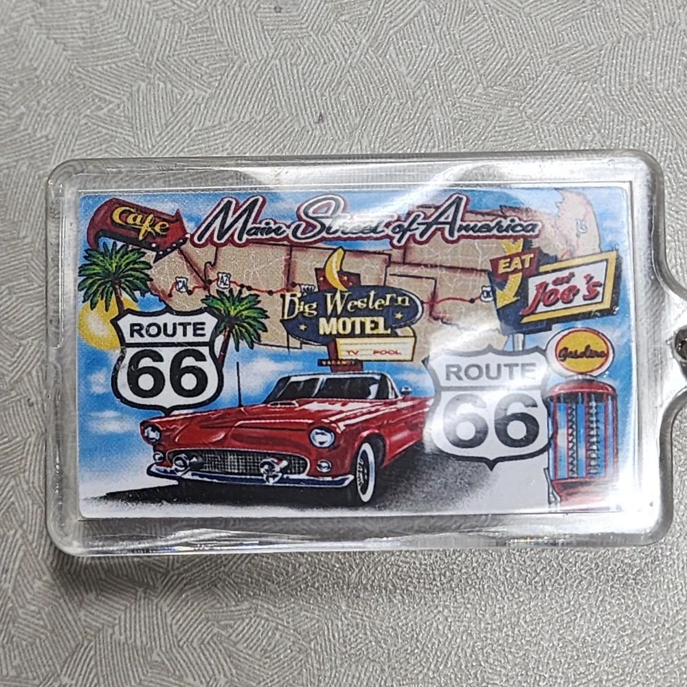 Vintage Route 66 Main Street Of America Car Lucite Keychain Key Ring Collectible